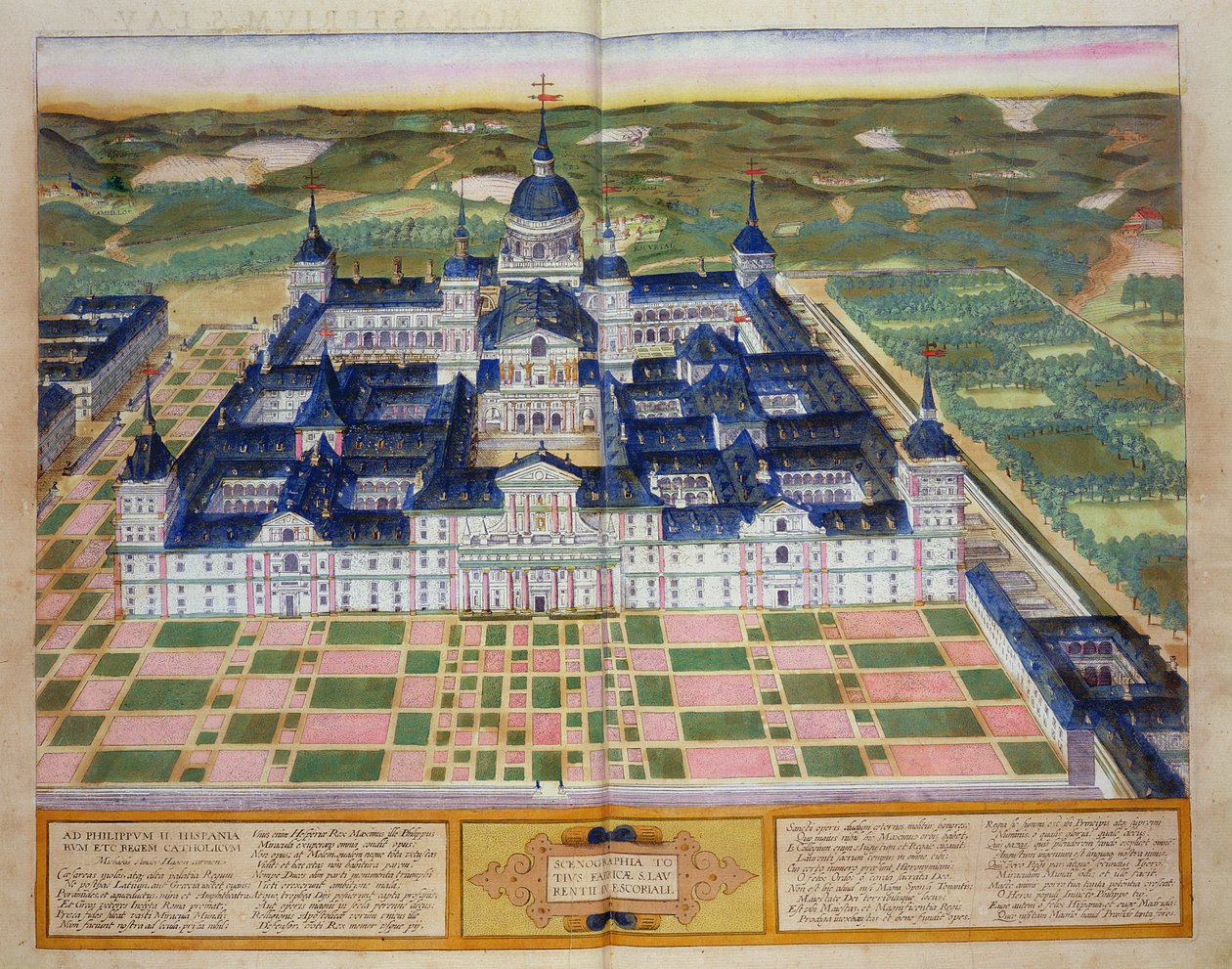 Plan klasztoru El Escorial, z „Civitates Orbis Terrarum” Georga Brauna (1541-1622) i Fransa Hogenberga (1535-90), ok. 1572 autorstwa Joris Hoefnagel