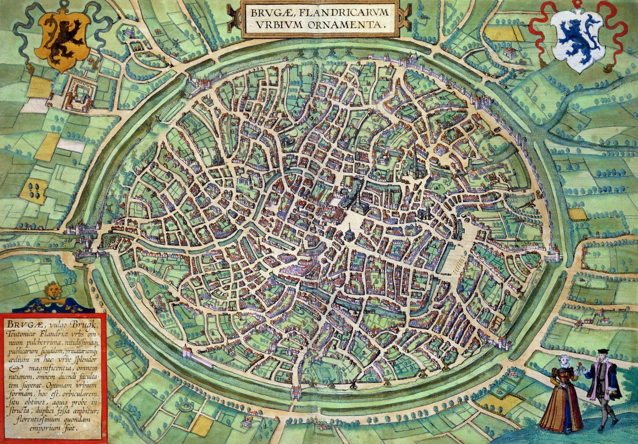 Plan miasta Brugii, z „Miast świata” Georga Brauna (1541-1622) i Fransa Hogenburga (1535-90), ok.1572 autorstwa Joris Hoefnagel