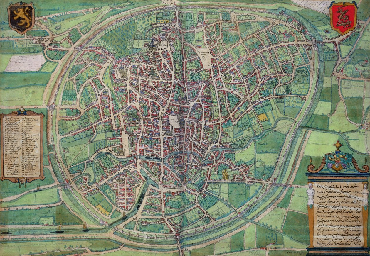 Plan miasta Brukseli, z „Civitates Orbis Terrarum” Georga Brauna (1542-1622) i Fransa Hogenburga (1635-90), ok.1572 autorstwa Joris Hoefnagel