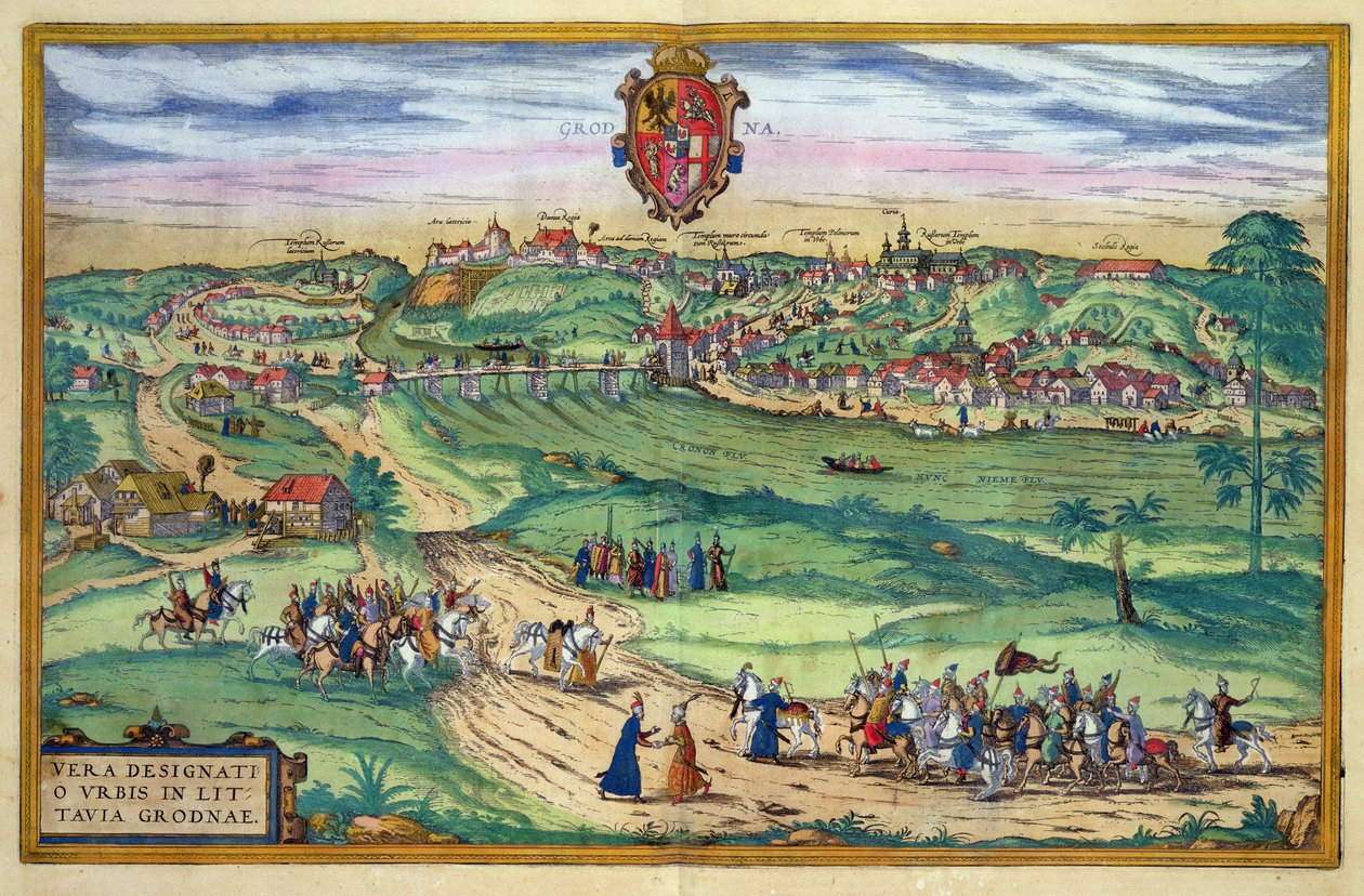 Plan miasta Grodna, z „Civitates Orbis Terrarum” Georga Brauna (1541-1622) i Fransa Hogenberga (1535-90), ok.1572 autorstwa Joris Hoefnagel