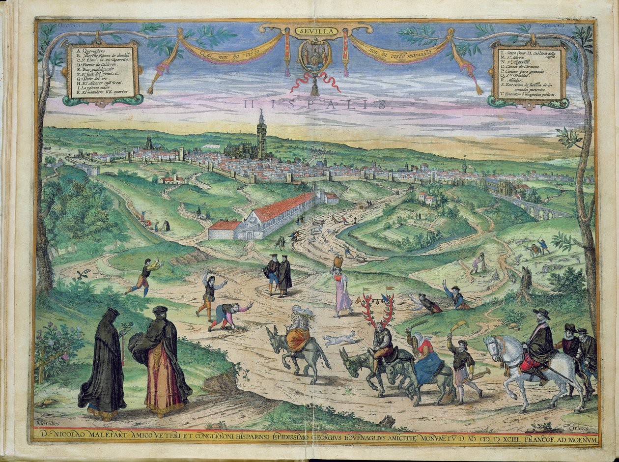 Plan miasta Sewilli, z „Civitates Orbis Terrarum” Georga Brauna (1541-1622) i Fransa Hogenberga (1535-90), 1593 (szczegóły w 202049) autorstwa Joris Hoefnagel
