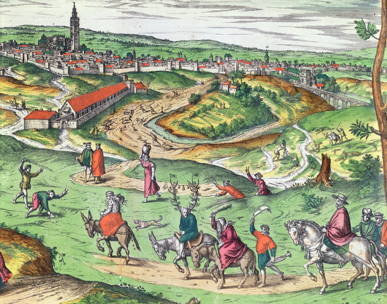 Plan miasta Sewilli, z Civitates Orbis Terrarum autorstwa Georga Brauna 1541-1622 i Fransa Hogenberga 1535-90, 1593 kolorowany detal grawerunku z 121051 autorstwa Joris Hoefnagel