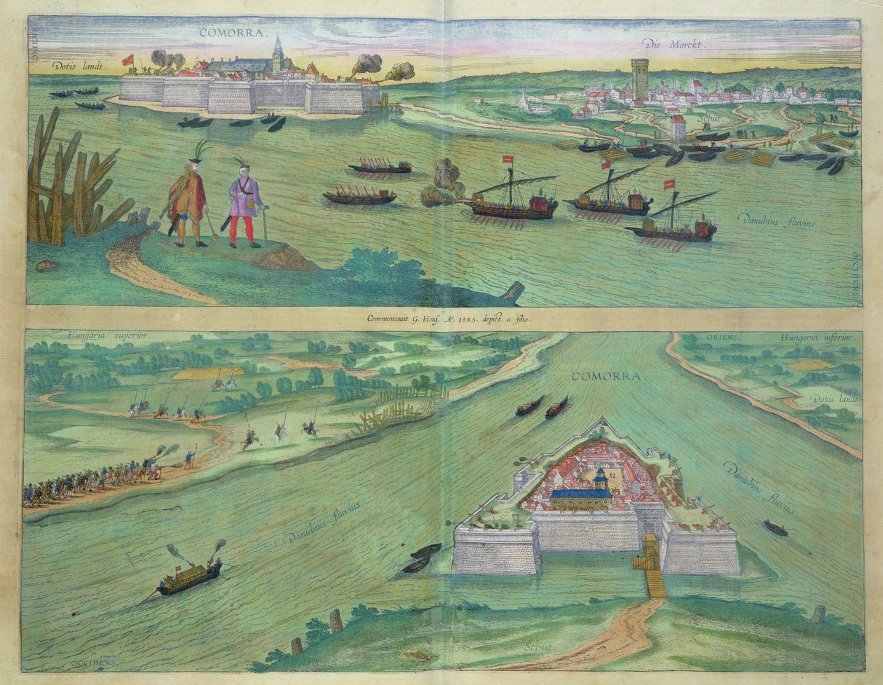 Dwa widoki Komorry, z „Civitates Orbis Terrarum” Georga Brauna (1541-1622) i Fransa Hogenburga (1535-90), ok. 1572 autorstwa Joris Hoefnagel