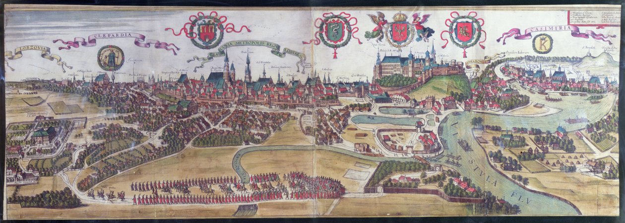 Widok Krakowa od strony północno-zachodniej z „Civitates Orbis Terrarum” Georga Brauna (1541-1622) i Fransa Hogenberga (1535-90), 1617 autorstwa Joris Hoefnagel