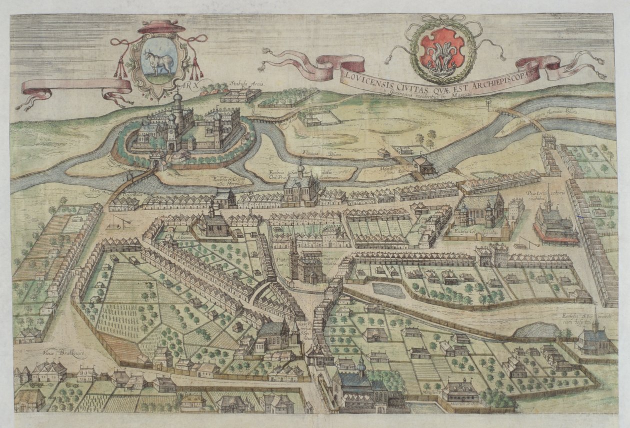Widok Łowicza z „Civitates Orbis Terrarum” Georga Brauna (1541-1622) i Fransa Hogenberga (1535-90) autorstwa Joris Hoefnagel