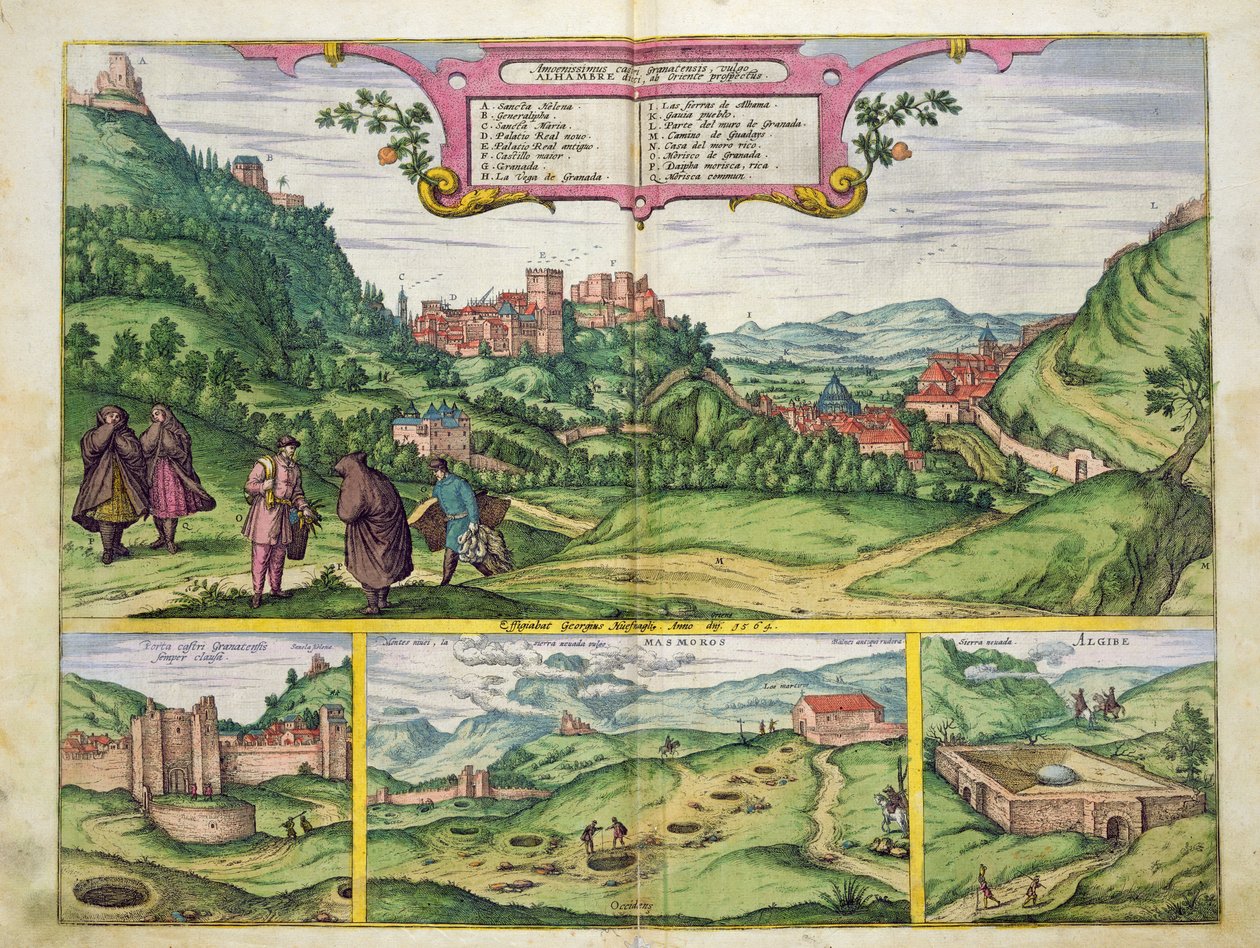 Widok na Alhambrę z „Civitates Orbis Terrarum” Georga Brauna (1541-1622) i Fransa Hogenberga (1535-90), 1564 autorstwa Joris Hoefnagel