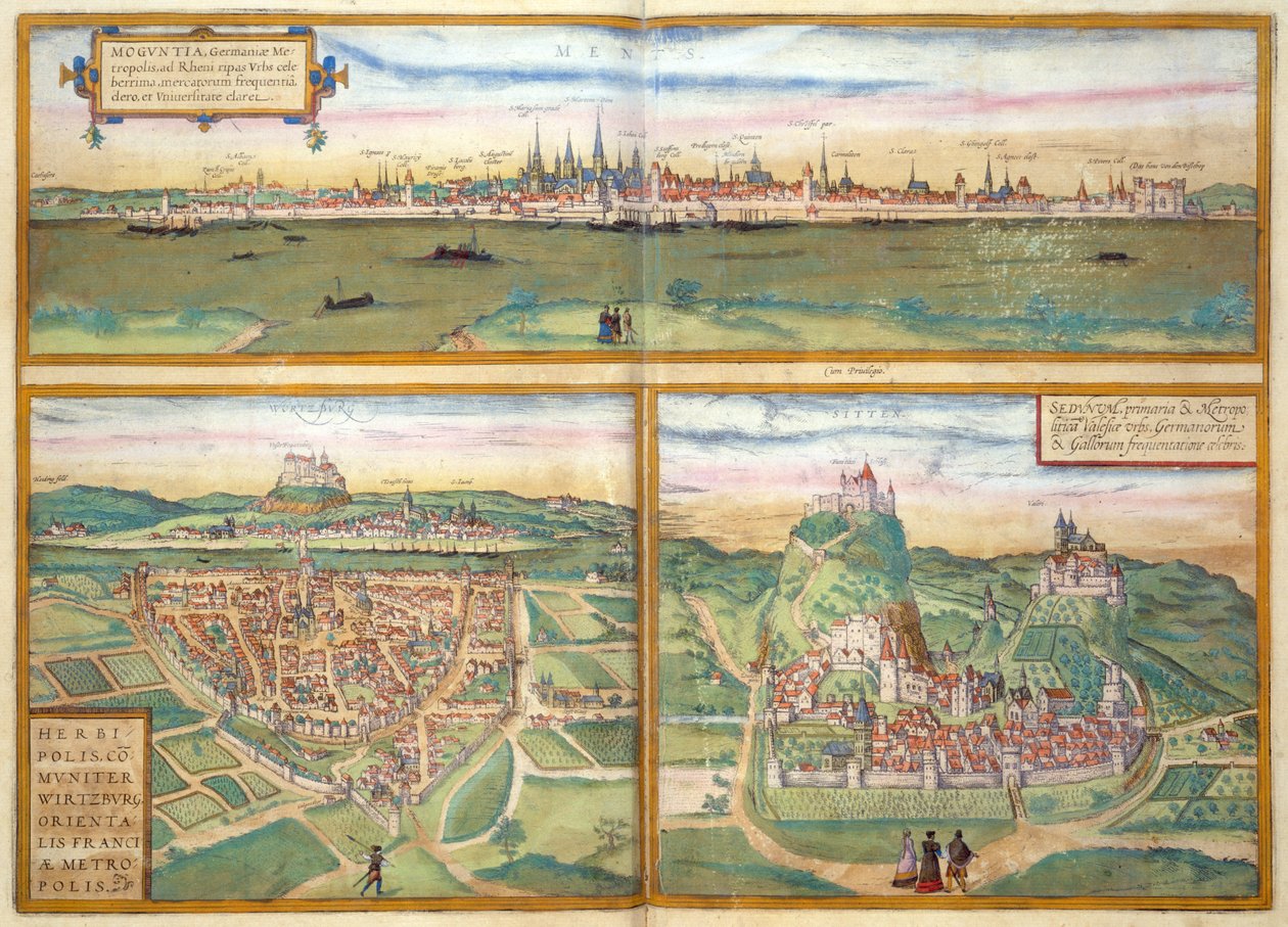 Metz, Wurtzburg i Sittensen, z Civitates Orbis Terrarum Georga Brauna (1541-1622) i Fransa Hogenburga (1535-90), ok. 1572 autorstwa Joris after Hoefnagel