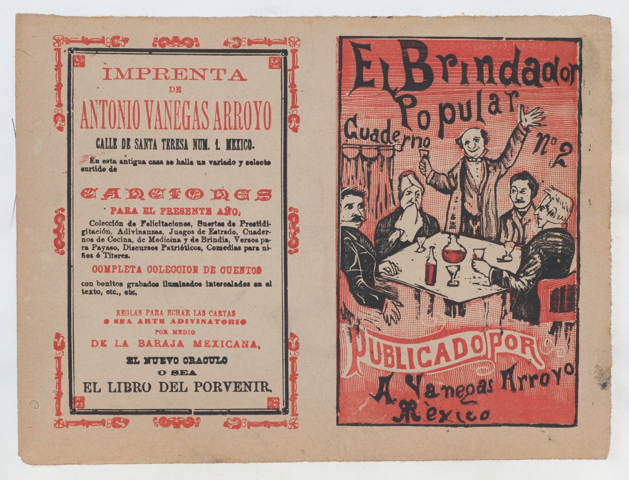Okładka do „El Brindador Popular”, mężczyzny wznoszącego toast za siedzącą grupę ludzi..., ok. godz. 1880-1910. autorstwa José Guadalupe Posada