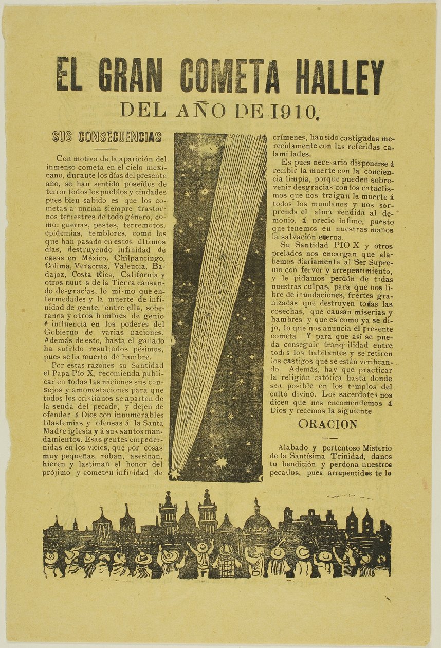 Kometa Wielkiego Halleya, 1899, opublikowana w 1910 autorstwa José Guadalupe Posada