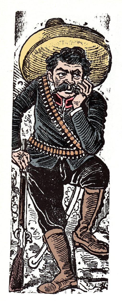 Rewolucja Meksykańska (1910-1920) - El General Genovevo de la O, rewolucyjny zwolennik Emiliano Zapaty - Ksylografia Jose Guadalupe Posada (1852-1913) autorstwa José Guadalupe Posada