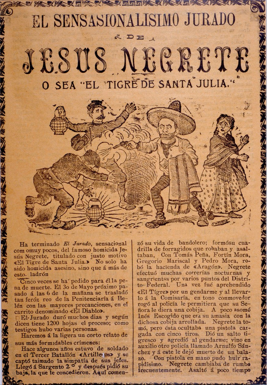 Bardzo sensacyjna fabuła Jesúsa Blacka, znanego również jako Tygrys z Santa Julia autorstwa José Guadalupe Posada