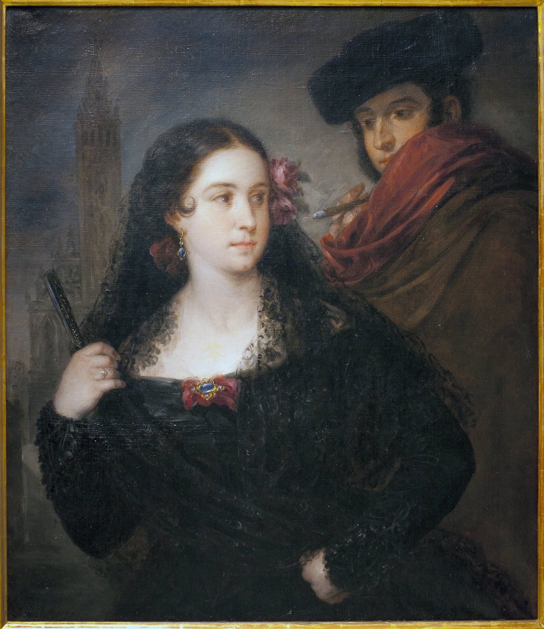 Para miłych ludzi. Obraz Jose Gutierreza de la Vega (1791-1865), olej na płótnie, ok. 1830. Muzeum Sztuk Pięknych w Sewilli, Hiszpania. autorstwa José Gutiérrez de la Vega