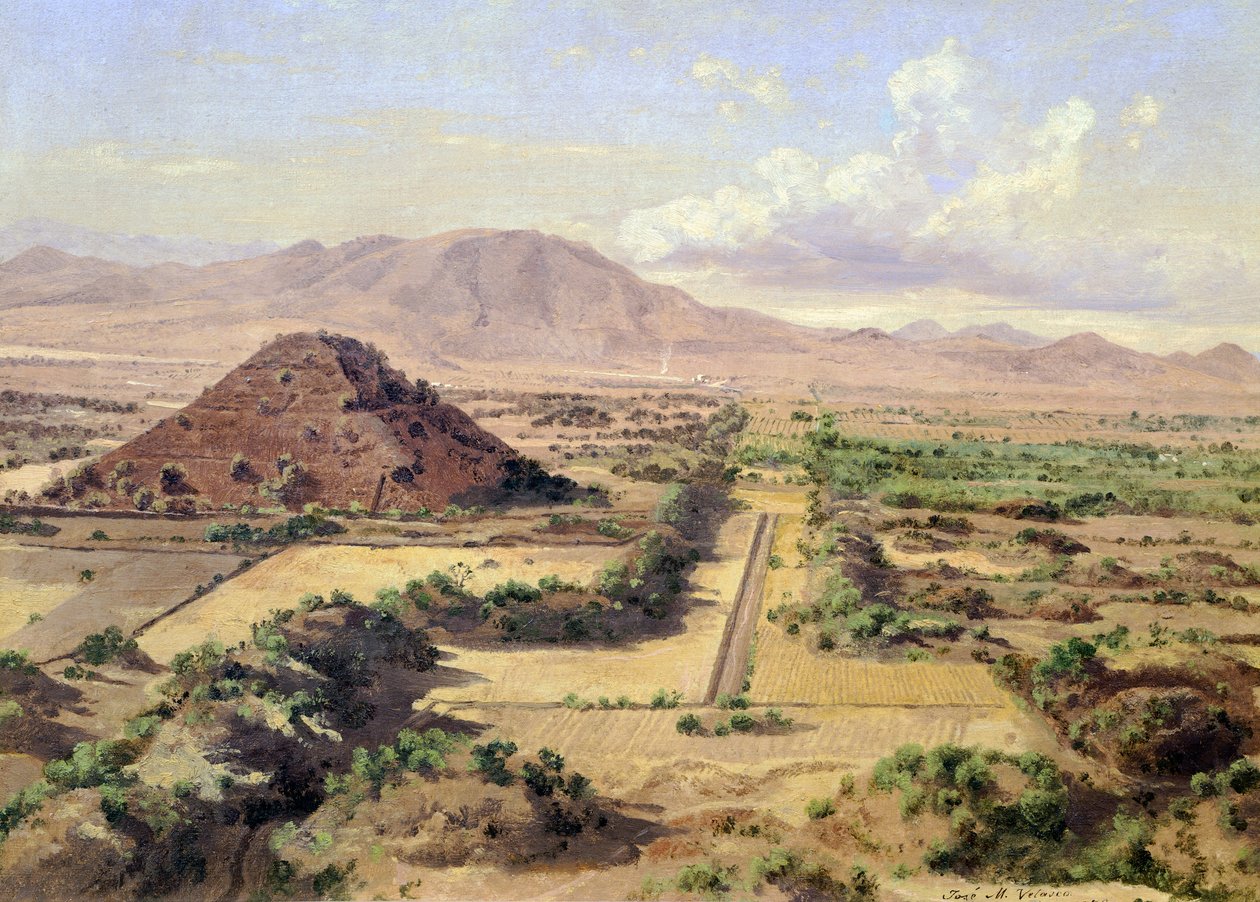 Piramida Słońca w Teotihuacan w Meksyku autorstwa José María Velasco