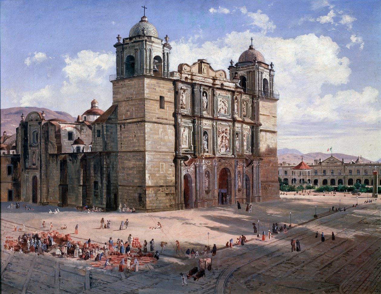 Widok katedry w Oaxaca, Meksyk (malarstwo autorstwa José María Velasco