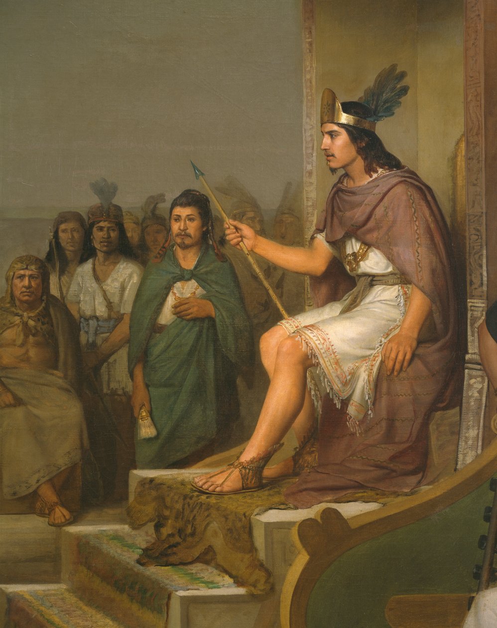 Odkrycie pulche, detal Montezuma II ok. 1470-1520 1869 olej na płótnie autorstwa José María Obregón