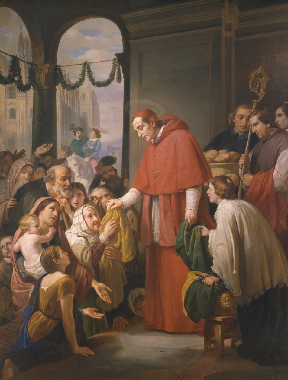 Św. Karol Boromeusz, arcybiskup Mediolanu, rozdając jałmużnę biednym, 1853 autorstwa José Salomé Pina