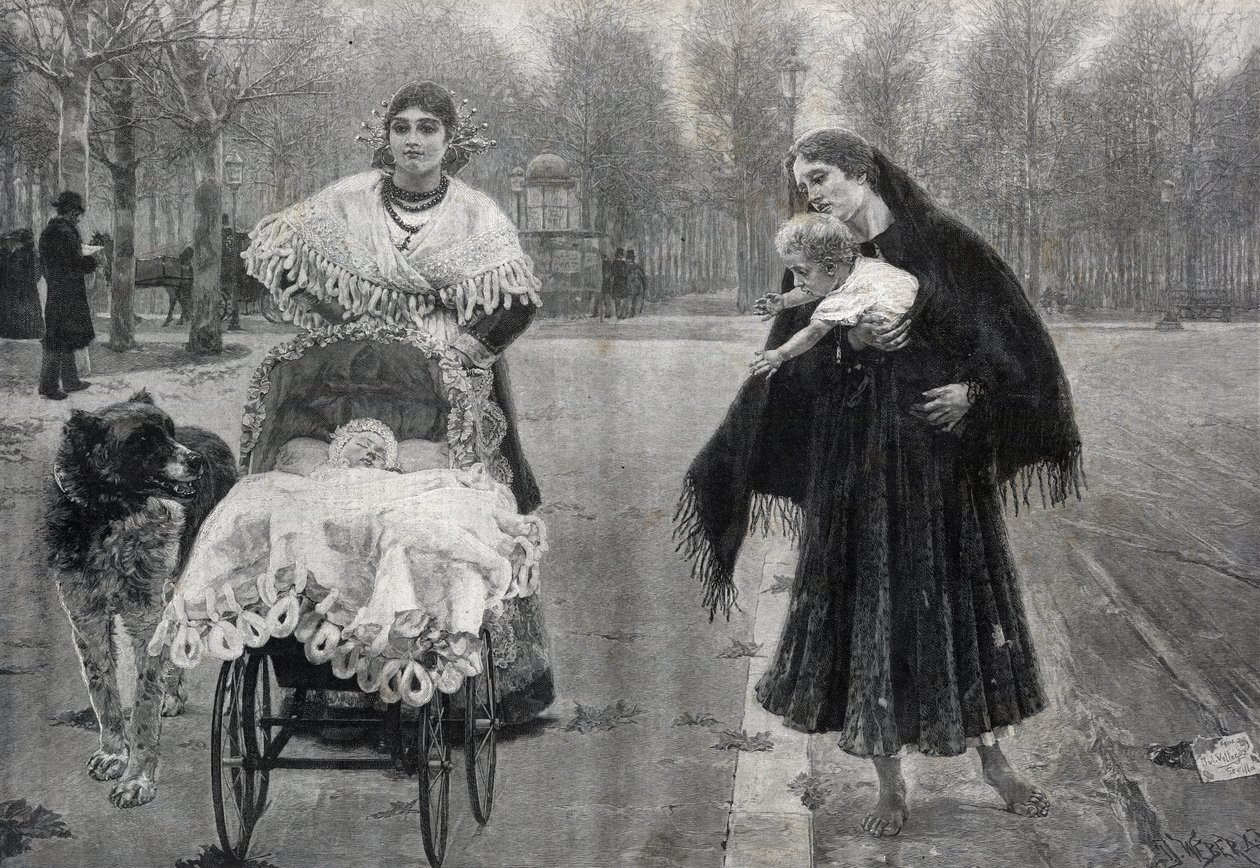 W Ogrodzie Tuileries w Paryżu - Kontrast - grawerowanie według obrazu Jose Villegas Cordero (1844-1921) autorstwa Jose (after) Villegas y Cordero