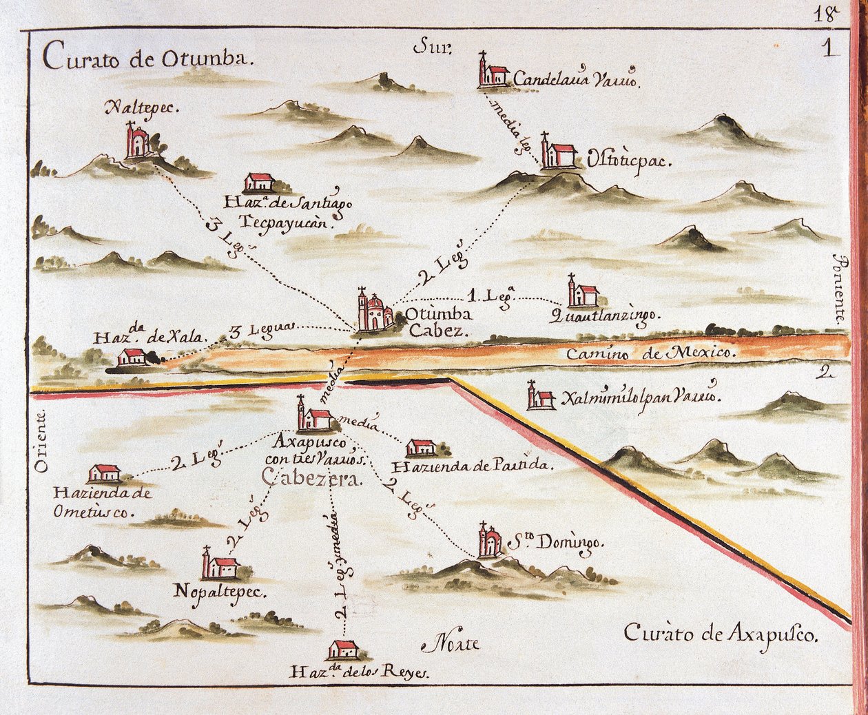 ALZATE, Jose Antonio (1737-1799). Naukowiec i pisarz. Plan archidiecezji meksykańskiej. Parafia Otumba (Otumba lub Ozumba) i parafia Axapulco (Acapulco). 1767. Rycina autorstwa Jose Antonio Alzate. Rycina. HISZPANIA. KASTYLIA-LA-MANCHA. Toledo. Stan P autorstwa Jose Antonio Alzate