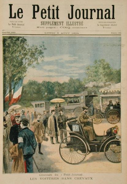 Wozy bezkonne, przednia okładka Le Petit Journal, 6 sierpnia 1894 r. autorstwa Jose Belon