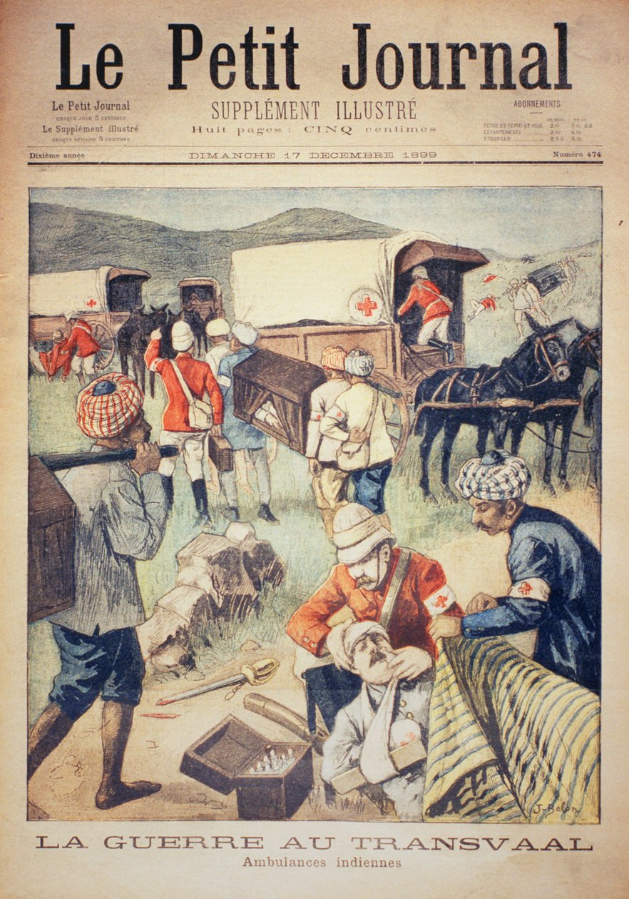 Wojna w Transwalu: indyjskie karetki pogotowia, okładka Le Petit Journal, 17 grudnia 1899 r. autorstwa Jose Belon