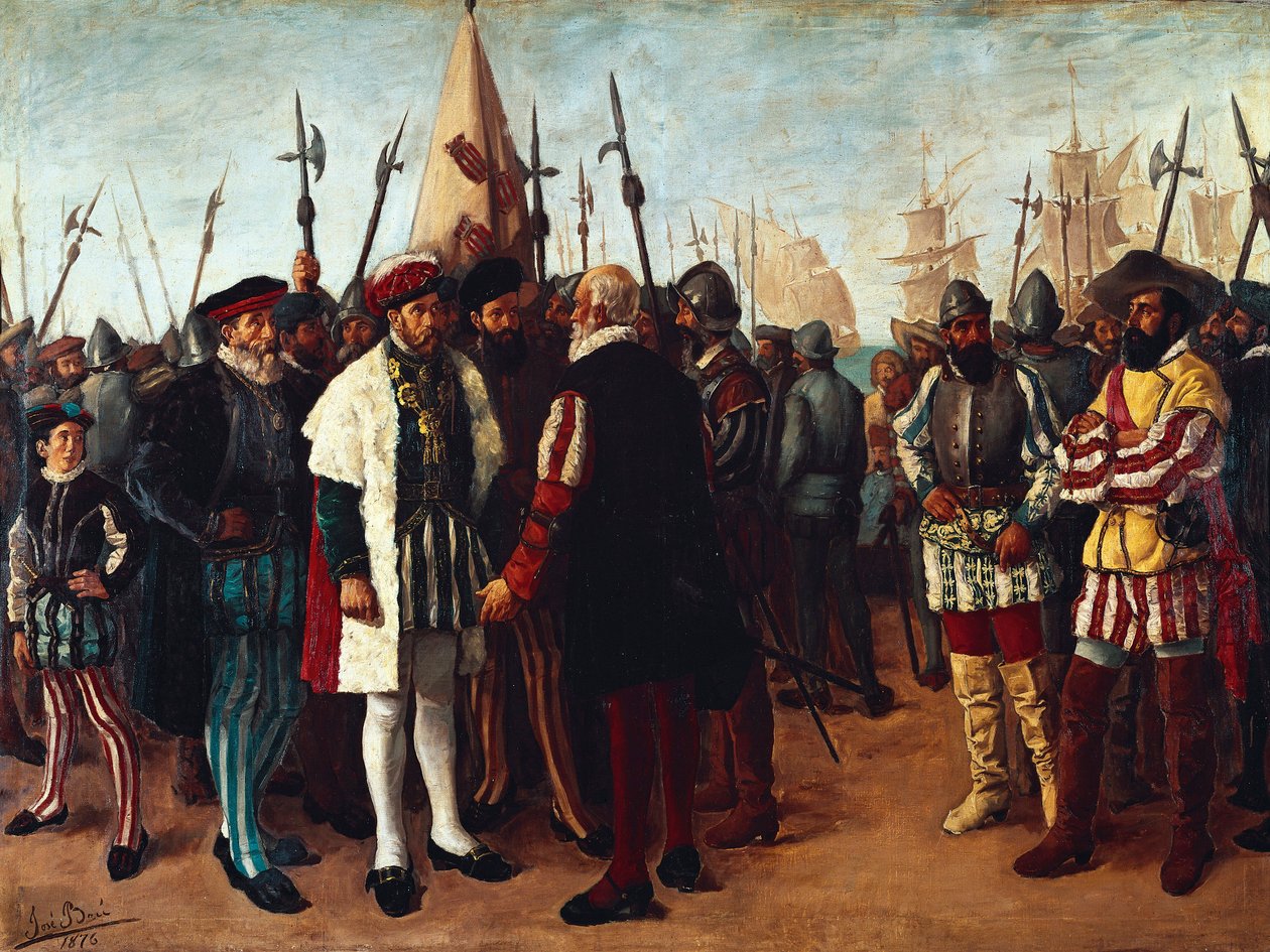 „Król francuski Franciszek I (1494-1547) w porcie Walencji” XIX wiek (obraz) autorstwa Jose Bru Albinana
