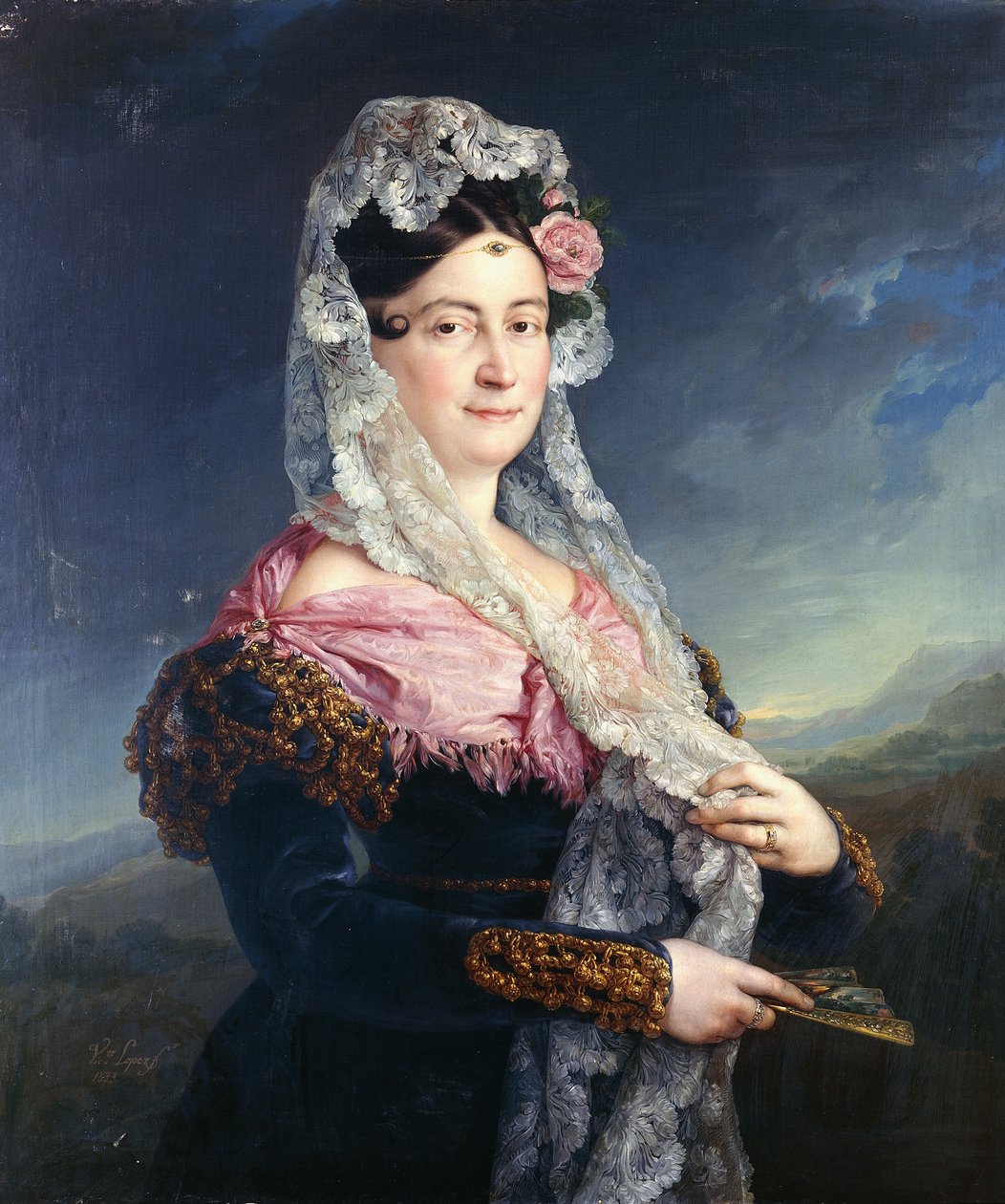 Portret Dony Marii de los Dolores Gomez de las Casas e Ibarrondo, pierwszej markizy Ulagares, stojący w trzech czwartych długości, autorstwa Jose Camaron