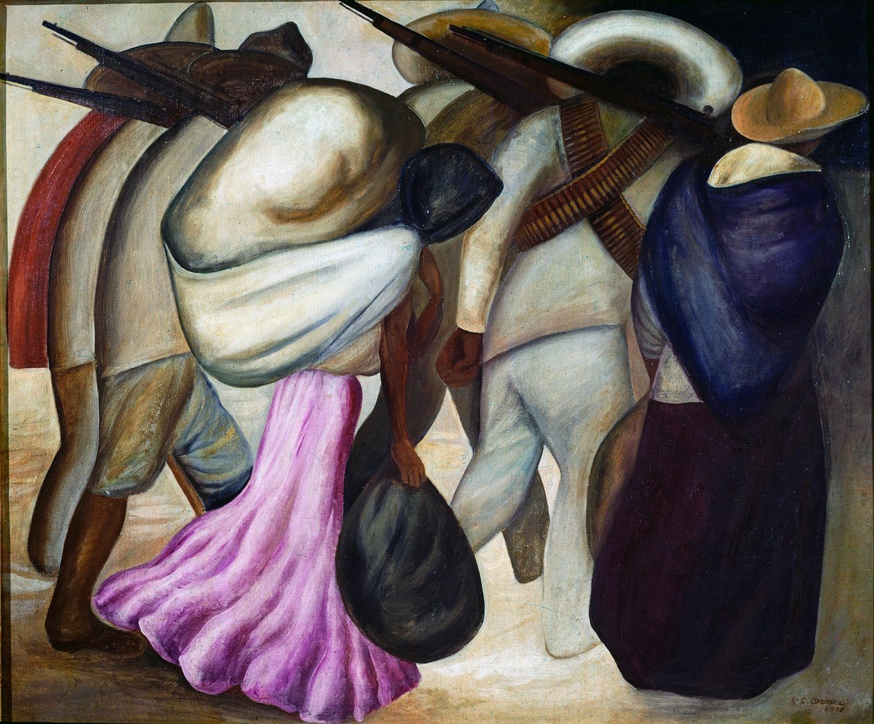 Żołnierze Soldaty. obraz Jose Clemente Orozco (1883-1949) 1926 Mexico City, Muzeum Sztuki Nowoczesnej autorstwa José Clemente Orozco