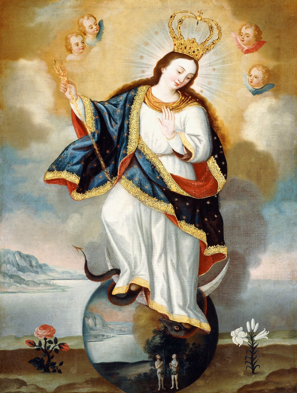 Apokaliptyczna Dziewica z Quito, ok. 1775 (olej na płótnie) autorstwa Jose Cortez de Alcocer