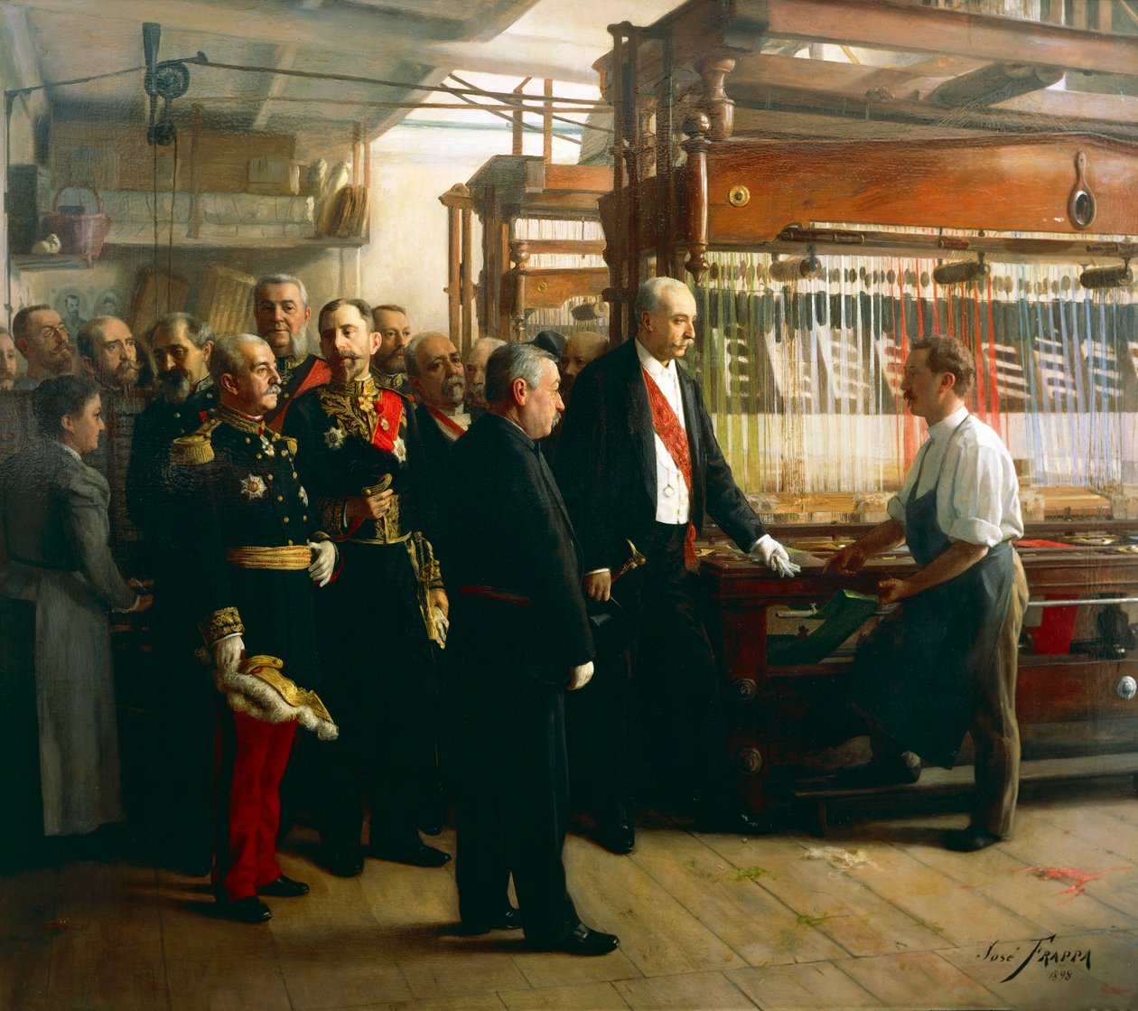 Prezydent Republiki Francuskiej Felix Faure z wizytą w warsztacie producenta taśm w Saint Etienne, 30 maja autorstwa Jose Frappa