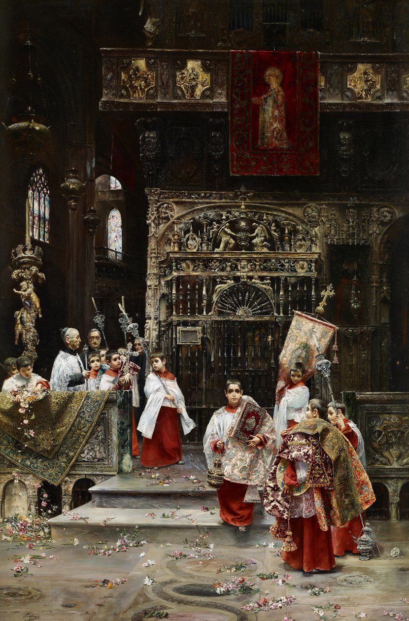 Chórzyści - Gallegos y Arnosa, Jose (1859-1917) - ca. 1886-1890 - Olej na płótnie - 91,4x62,2 - Muzeum Carmen Thyssen, Malaga autorstwa Jose Gallegos Arnosa