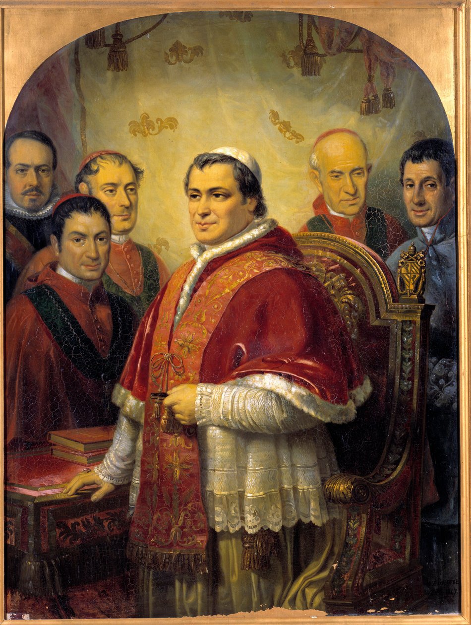 Portret papieża Piusa IX (1792-1878) Wokół jego kardynałów Obraz Jose Galofre y Coma (1819-1877) 1847 nd. 1,43x1,08 m² autorstwa Jose Galofre Y Coma