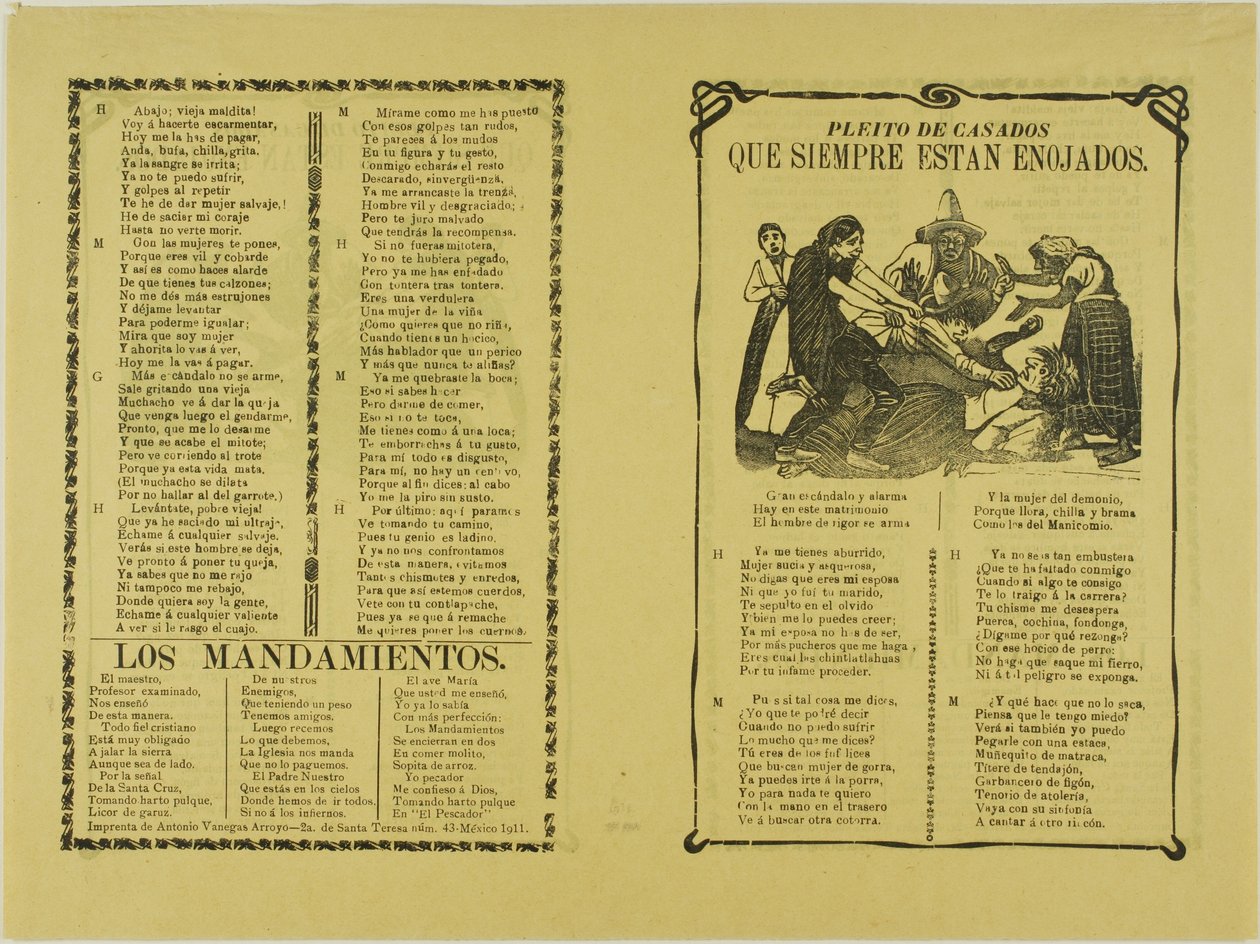 Streit der Ehepartner, die immer wütend sind autorstwa José Guadalupe Posada