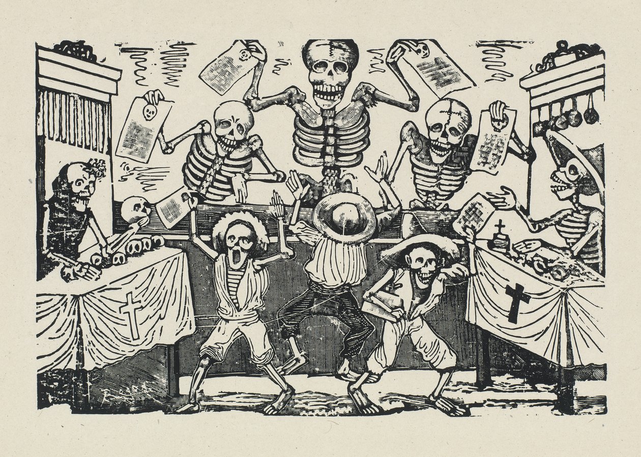Mieszanina czaszek chłopców papierniczych autorstwa José Guadalupe Posada