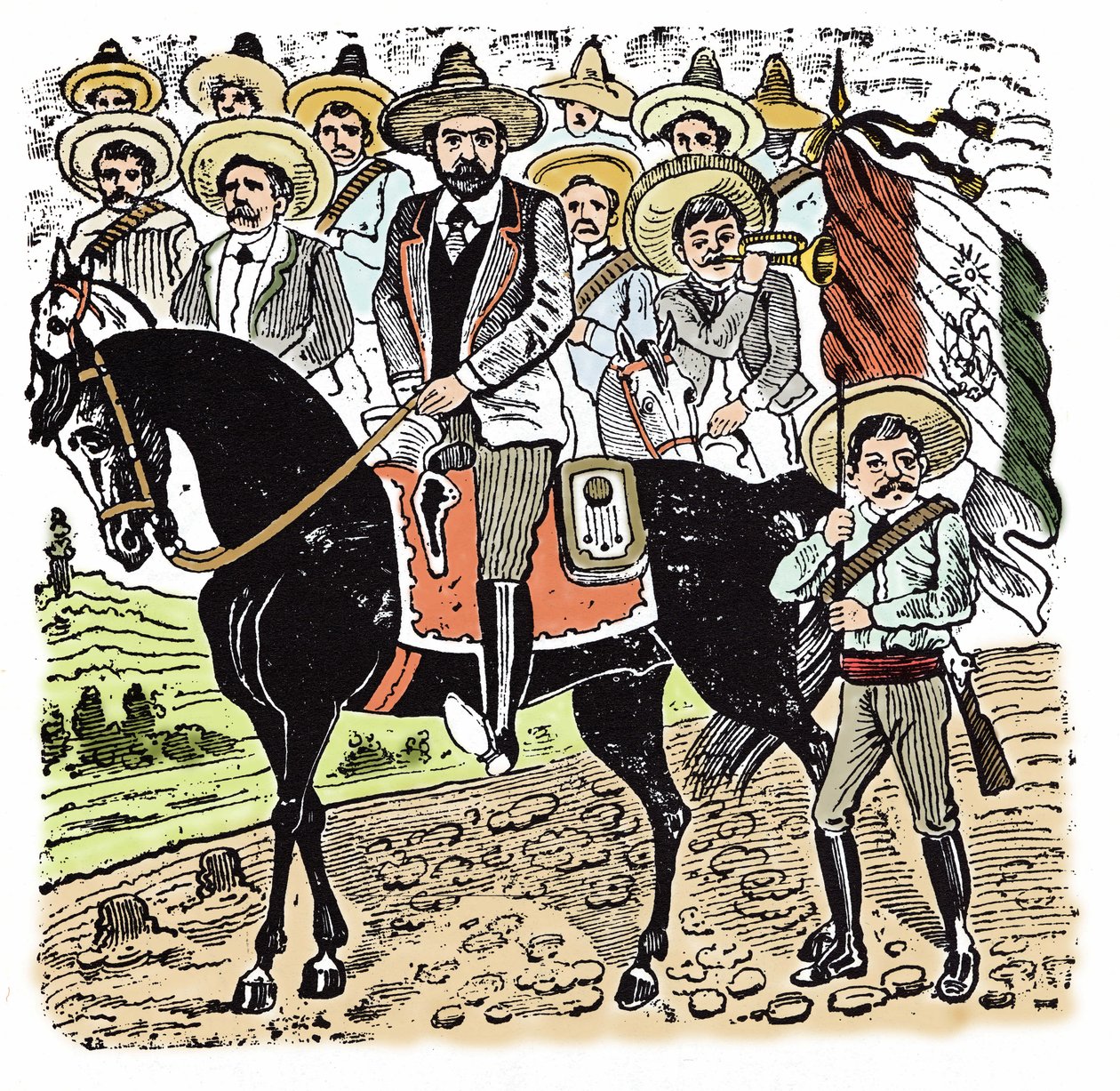 Rewolucja meksykańska (1910-1920): Portret Francisco Indalecio Madero (1873-1913) meksykańskiego rewolucjonisty. Ksylografia – Jose Guadalupe Inn (1852-1913). autorstwa José Guadalupe Posada