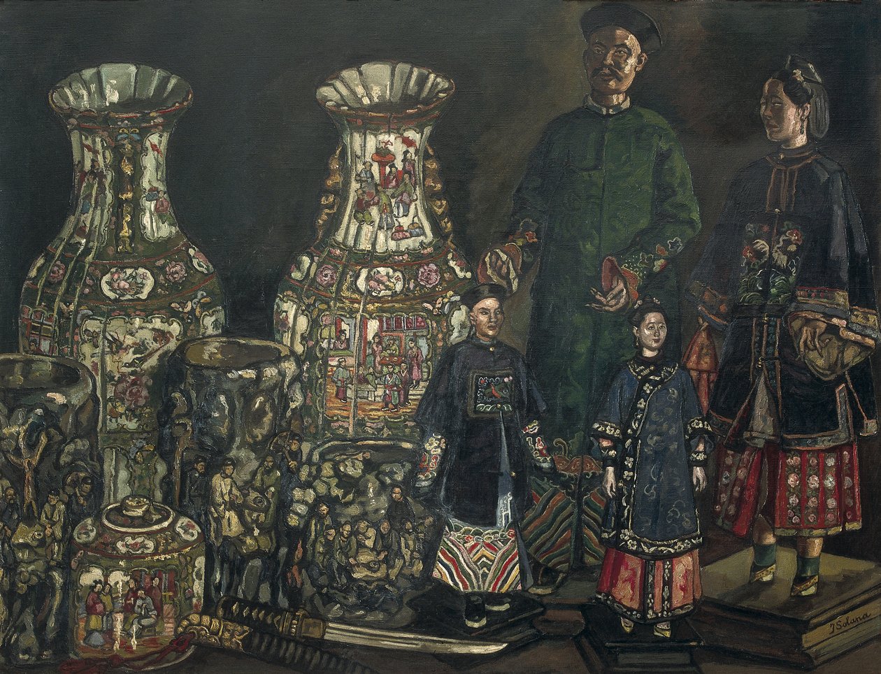 GUTIERREZ SOLANA, Jose (1886-1945). Chińczycy i wazy. 1927. Ekspresjonizm. Olej na płótnie. Kolekcja prywatna autorstwa Jose Gutierrez Solana