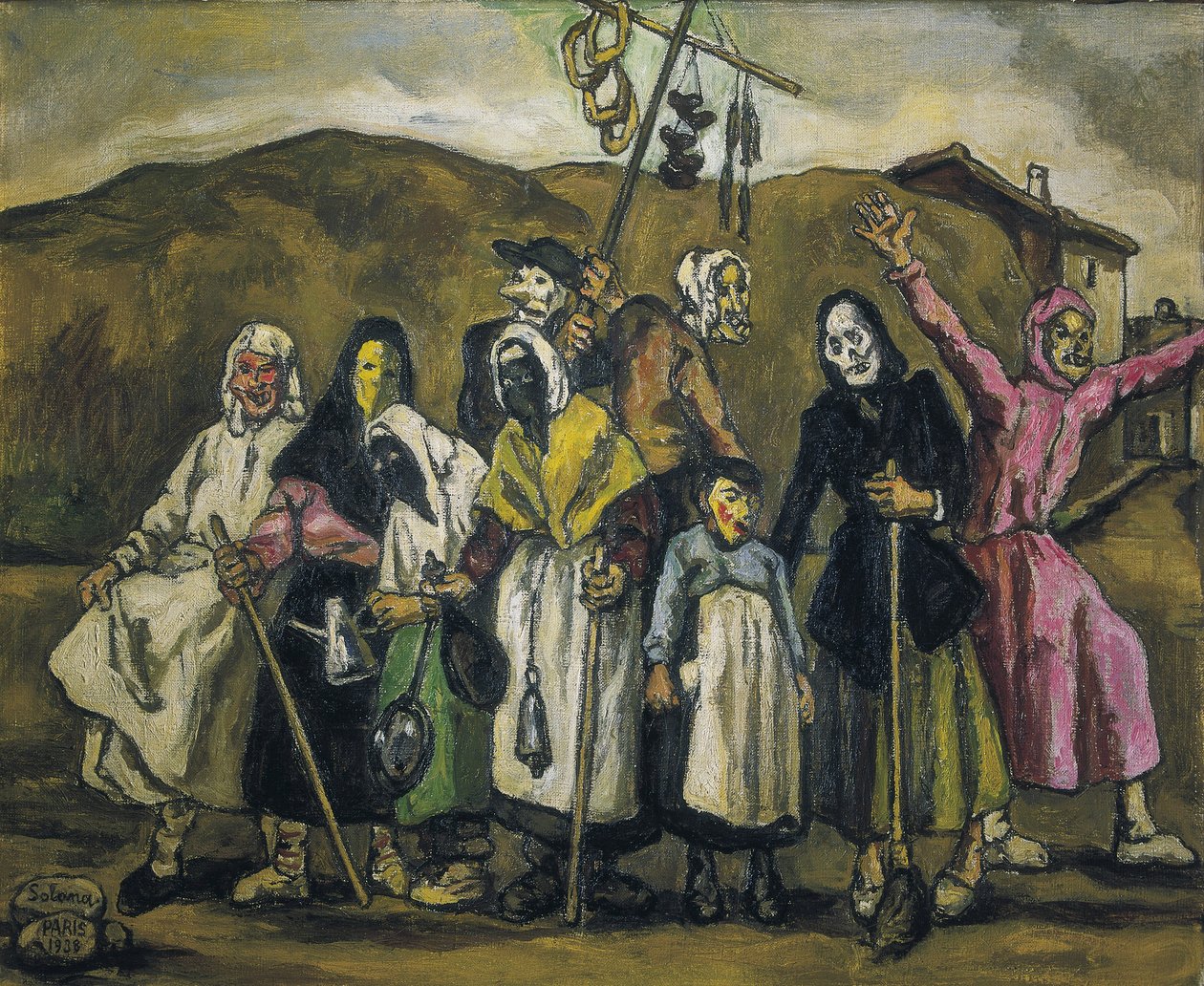 GUTIERREZ SOLANA, Jose (1886-1945). Bal kostiumowy. 1938. Ekspresjonizm. Olej na płótnie. Kolekcja prywatna autorstwa Jose Gutierrez Solana