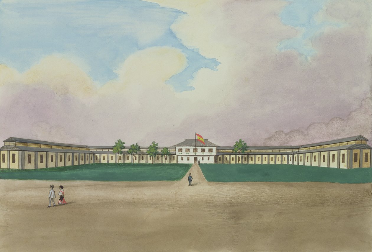 Nowa fabryka cygar w Meisic, z "Albumu Flebus poglądów w Manili i okolicach", c.1845 autorstwa Jose Honorato Lozano