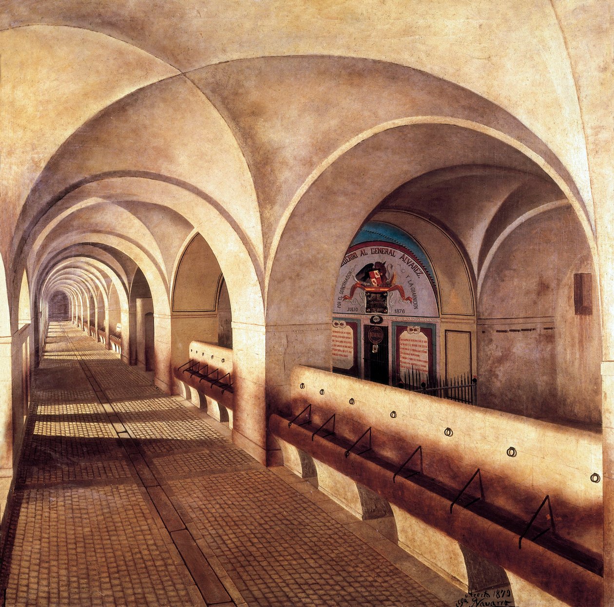 Stajnie zamku San Fernando de Figuieres, oblężone przez Francuzów w 1809 r., podczas hiszpańskiej wojny o niepodległość (1808-1814), drzwi po lewej to więzienie Mariano Alvarez de Castro (1749-1810) , oficer i wojskowy gubernator G autorstwa Jose Lafita y Blanco