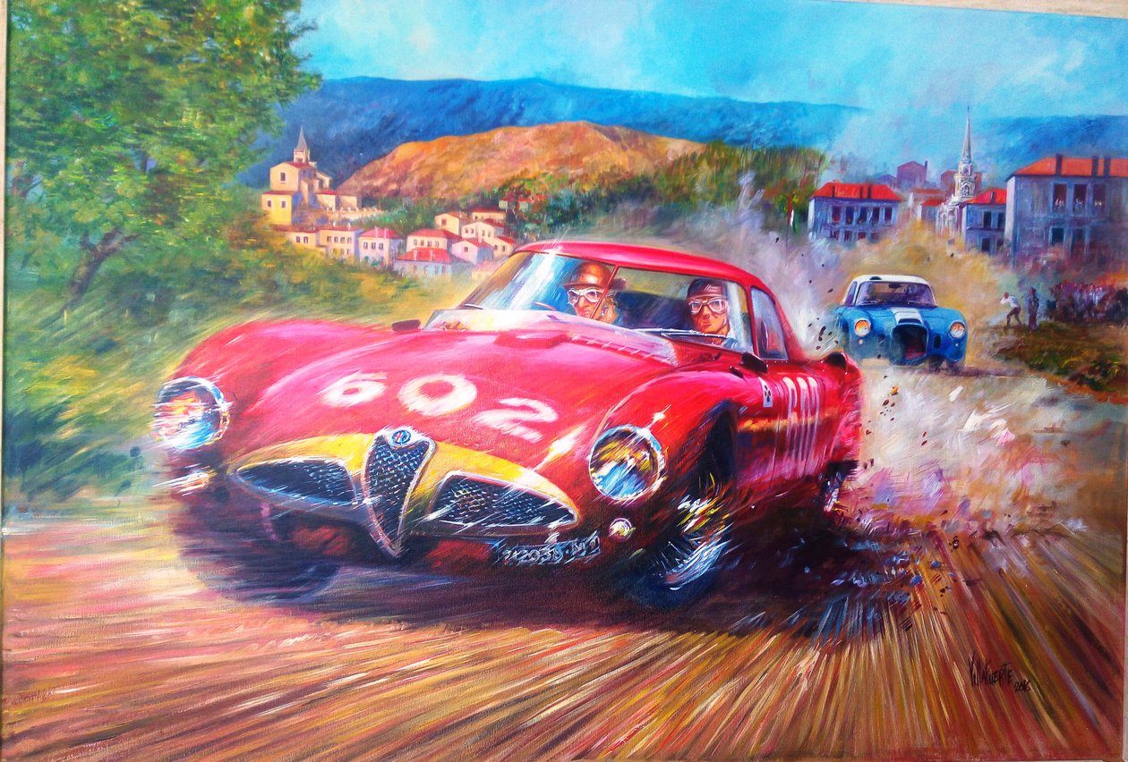 Juan Manuel Fangio Mille Miglia 1953 (akryl na płótnie, 2017) autorstwa Jose Maria Villafuerte