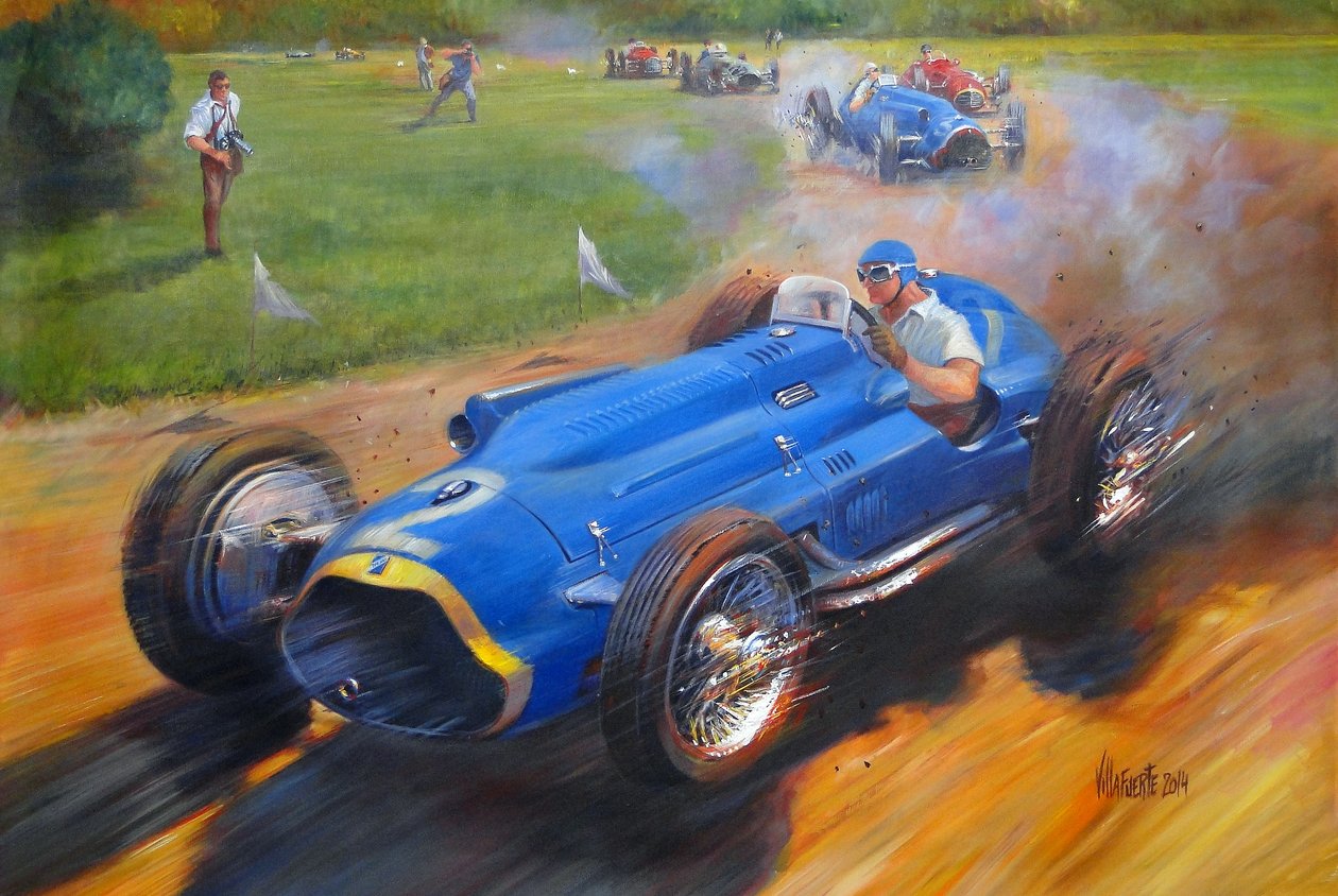 Juan Manuel Fangio z Talbot Lake T26C, 2011 (akryl na płótnie) autorstwa Jose Maria Villafuerte
