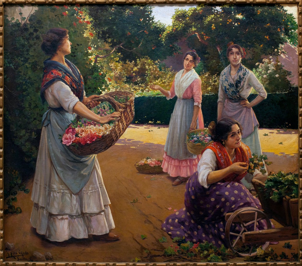 Kwiaciarnie w parku Marii Luizy - obraz Jose Rico Cejudo (1864-1939), olej na płótnie autorstwa Jose Rico y Cejudo