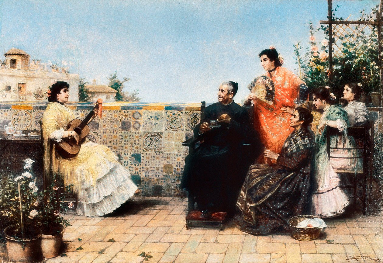 Wizyta proboszcza (malarstwo, pocz. XX w.) autorstwa Jose Rico y Cejudo