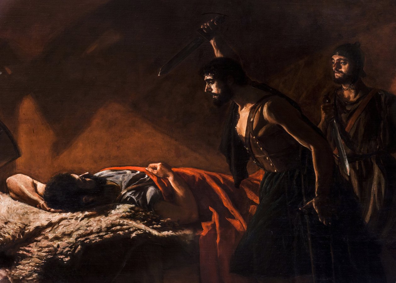 Malarstwo historyczne: Śmierć Wiriatusa (Viriate, Viriathe, vers 180-139 avant JC) par Villegas Cordero, Jose (1844-1921) autorstwa Jose Villegas Cordero