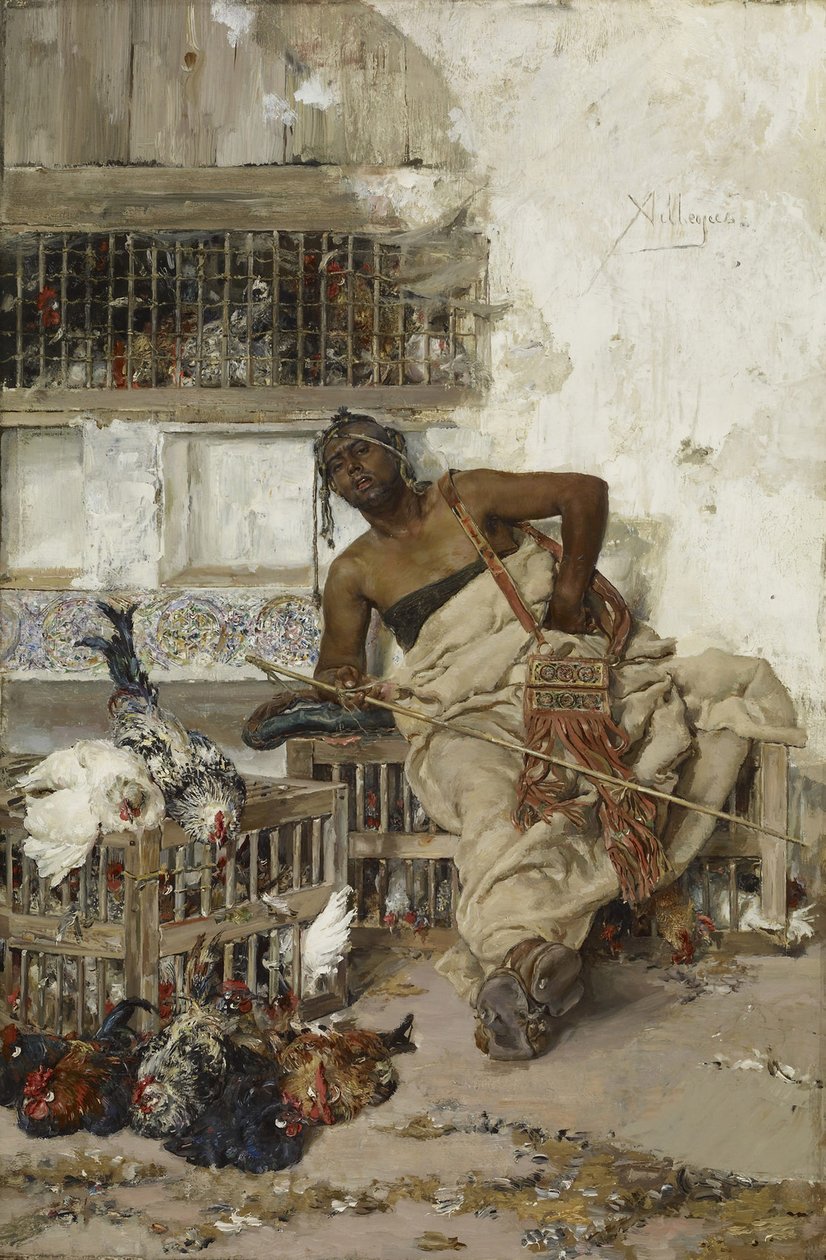 Targ drobiu, Tanger, ok. 1881 (olej na drewnie) autorstwa Jose Villegas Cordero
