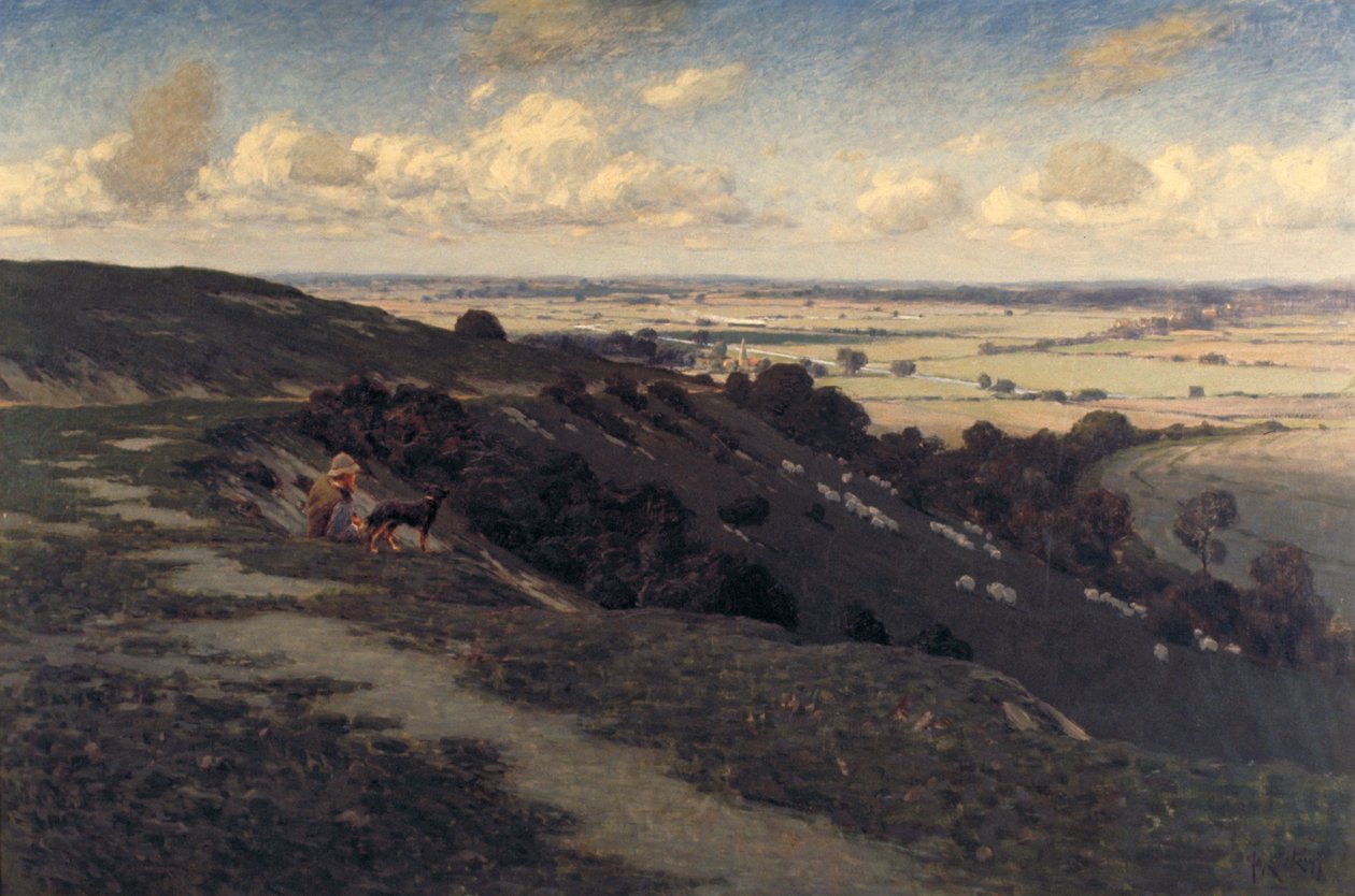 „Bury Hill and Village z widokiem na North Downs”, c1879-1919 autorstwa Jose Weiss