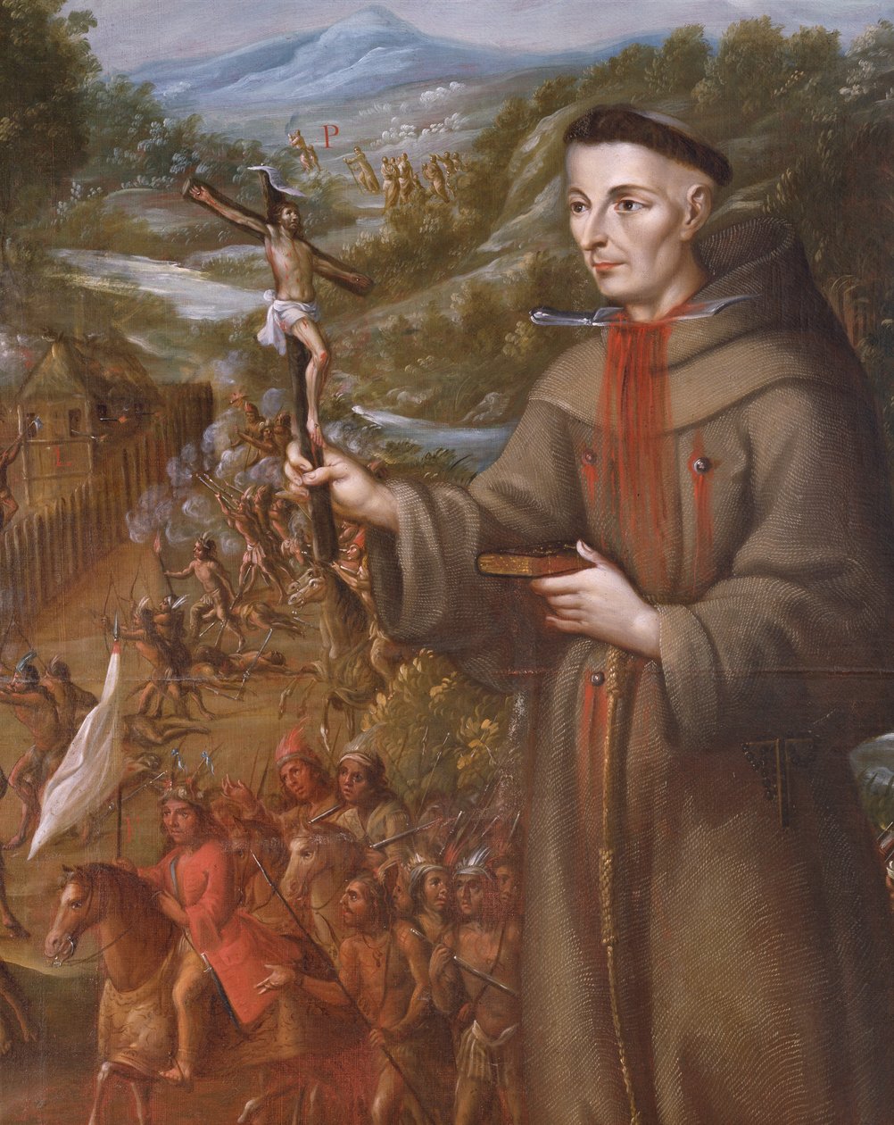 Zniszczenie przez Indian misji św. Saby w Teksasie i męczeństwo franciszkanina Jose de Sanriesban (fragment) (olej na płótnie) autorstwa Jose de or Joseph Paez