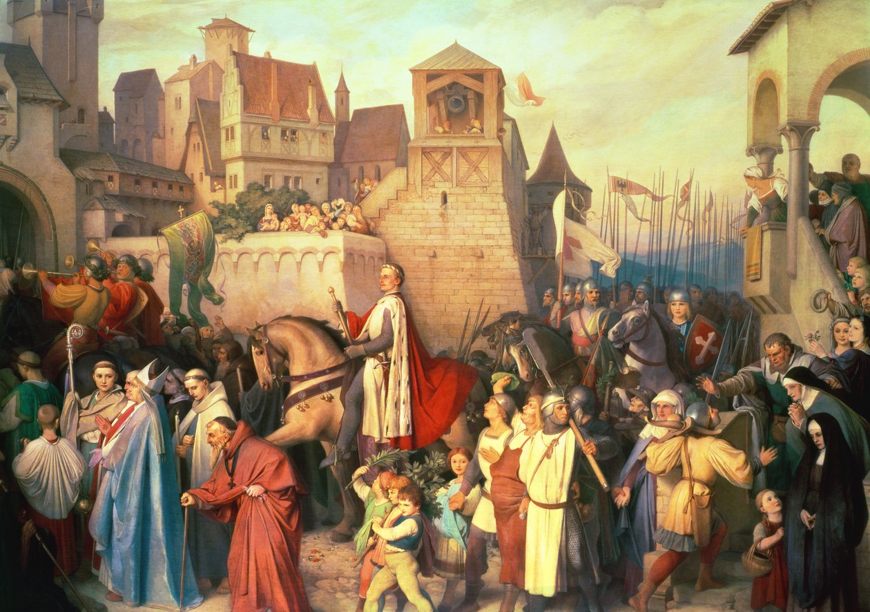 Książę Leopold Chwalebny (1176-1230) wkracza do Wiednia po powrocie z wypraw krzyżowych autorstwa Josef Mathias Trenkwald
