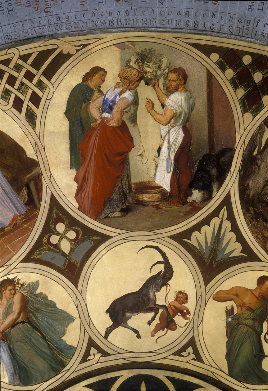 Kalendarium praskiego zegara astronomicznego – grudzień 1865-66 (olej na płycie miedzianej) autorstwa Josef Mánes