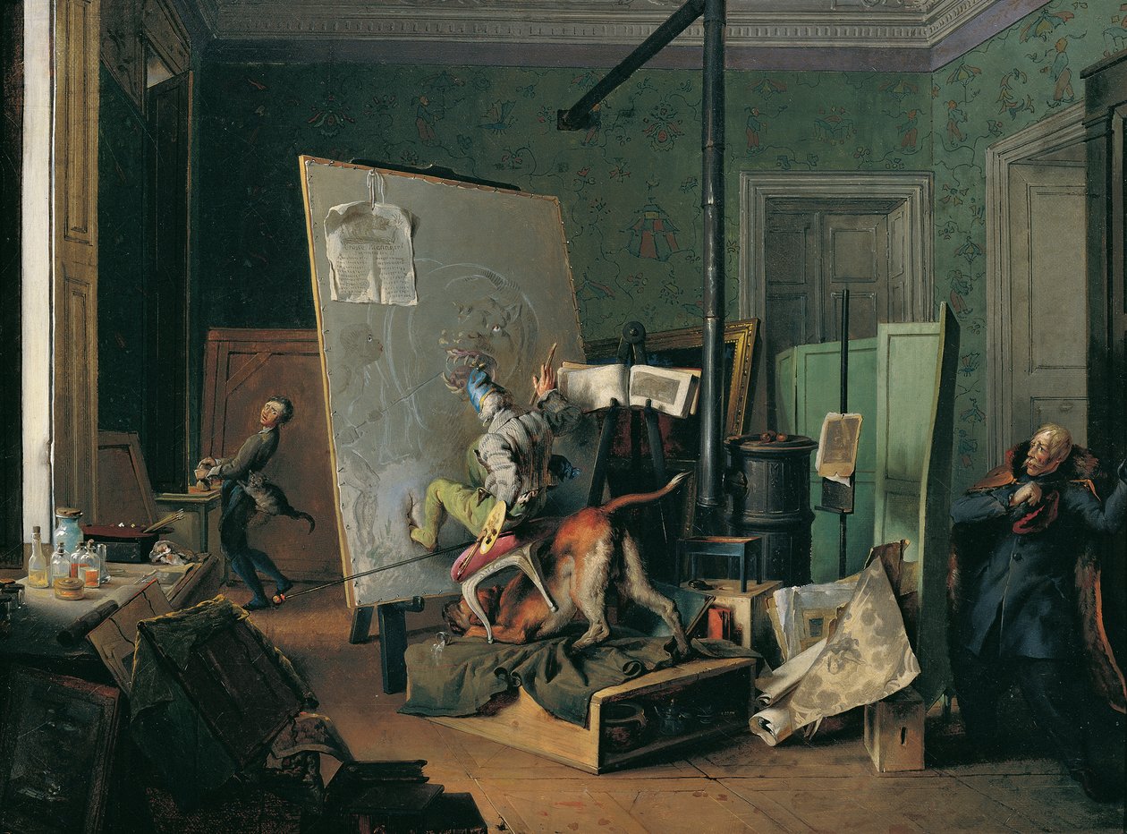 Zabawna scena w studio autorstwa Josef Danhauser