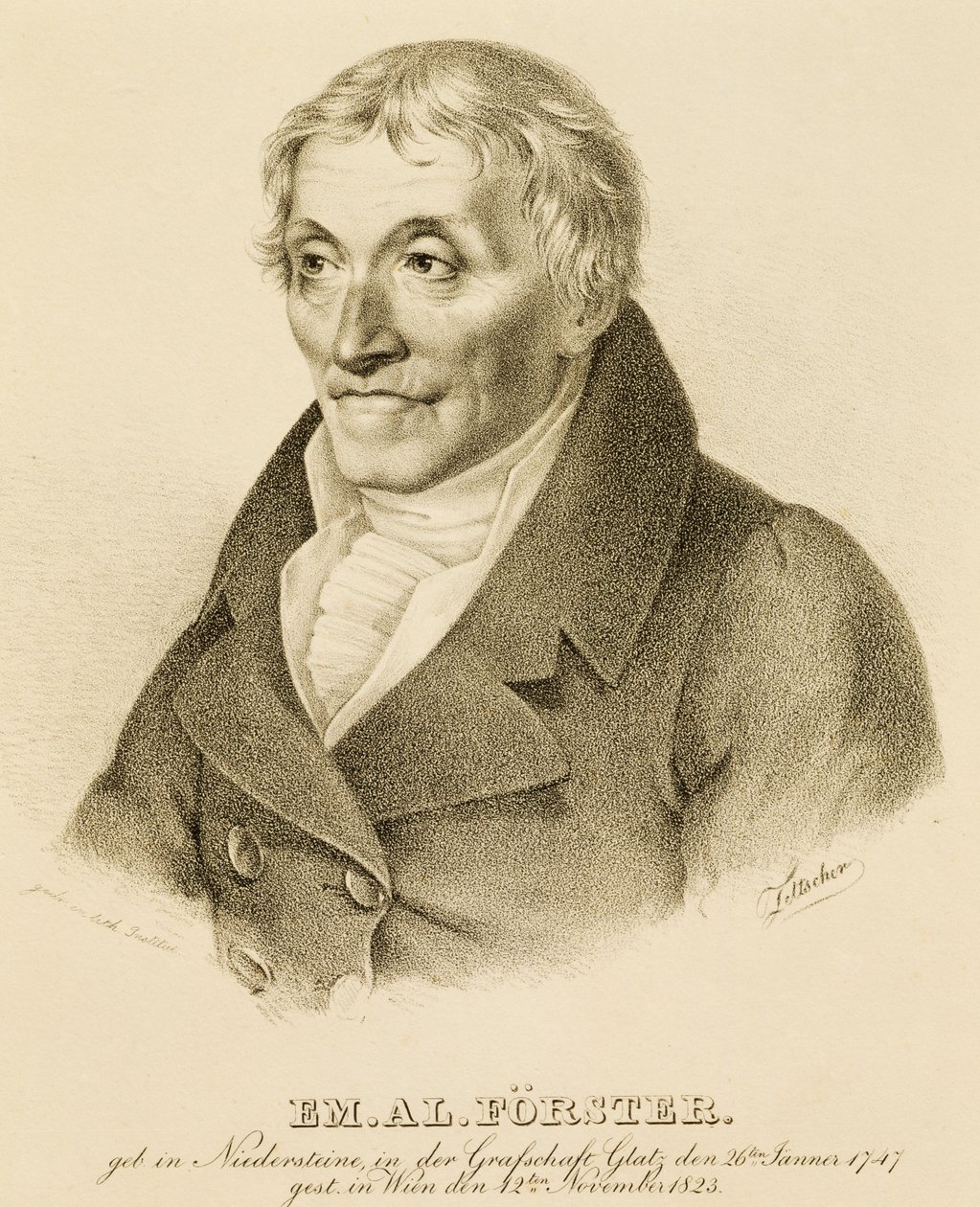 Portret Emanuela-Aloysa Forstera (1748-1823), kompozytora i nauczyciela kontrapunktu (litografia) autorstwa Josef Eduard Teltscher